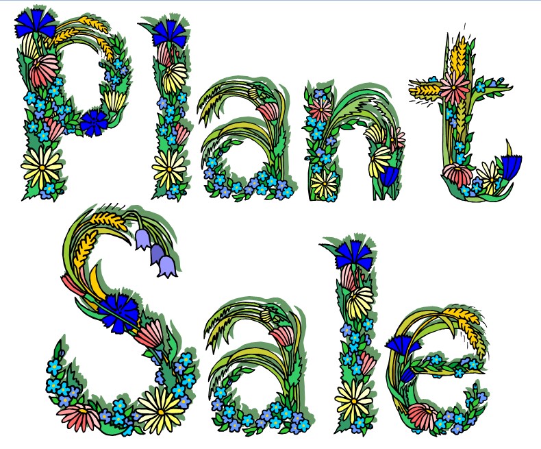 text saying Plant Sale decorated in with leaves and flowers